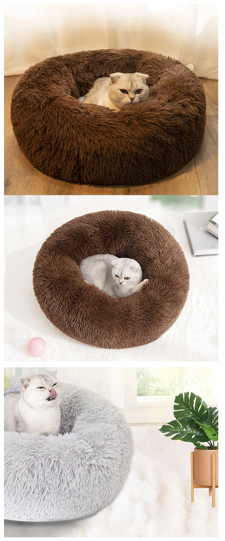 Camas PARA Gatos Long Plush Wholesale Designer Warm Cushion Fluffy Hot Sale Cat Bed House Calming Round Donut Dog Bed Luxury Pet Dog Bed