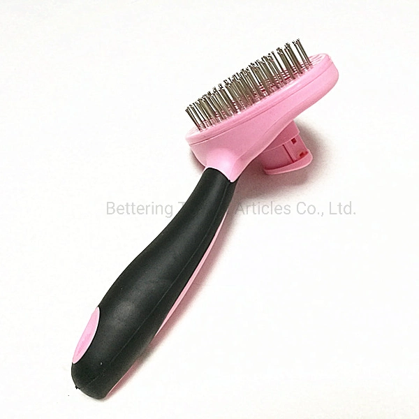 Pink Pet Grooming Comb Hair Brush Push Hair Remove